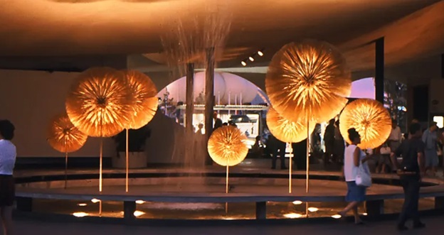 Original installation of 7 gilt dandelions, 1964